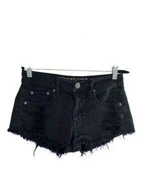 American Eagle Outfitters Black Distressed Denim Jean Shorts